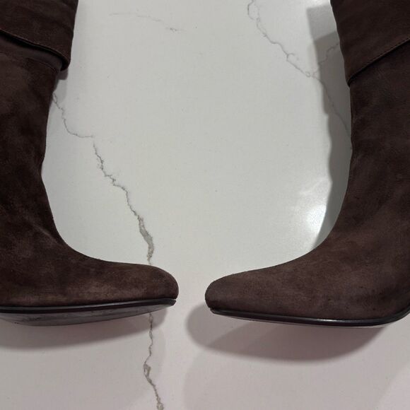 Women's Nine West Pegeen Pull On Ankle Boots Booties Shoes Size 8M Brown Suede - Picture 7 of 15